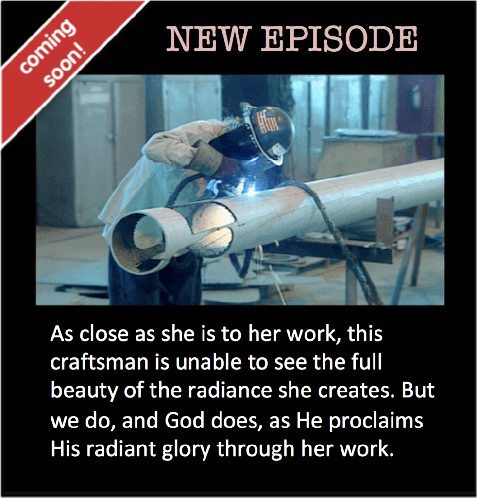 Metal cutter craftsman creating beauty reflecting God's glory through her work